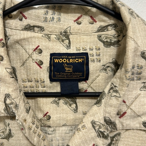 Woolrich All Over Print Bass Fishing Short Sleeve Button Down size XL - Picture 2 of 5